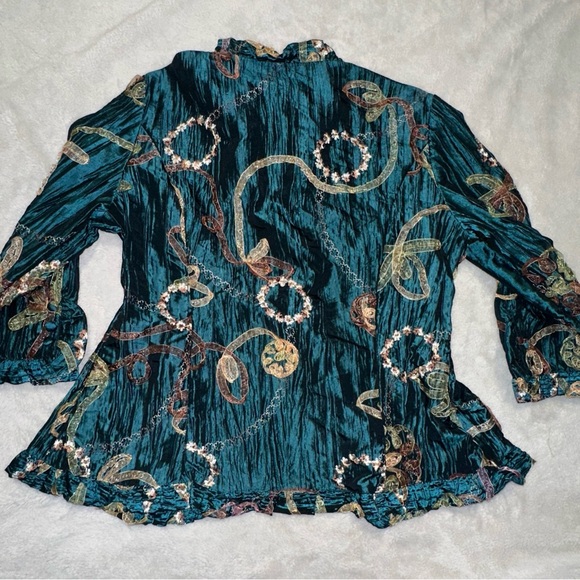 Agora Sea Green Textured & Crinkle Fabric Blouse - Picture 6 of 6